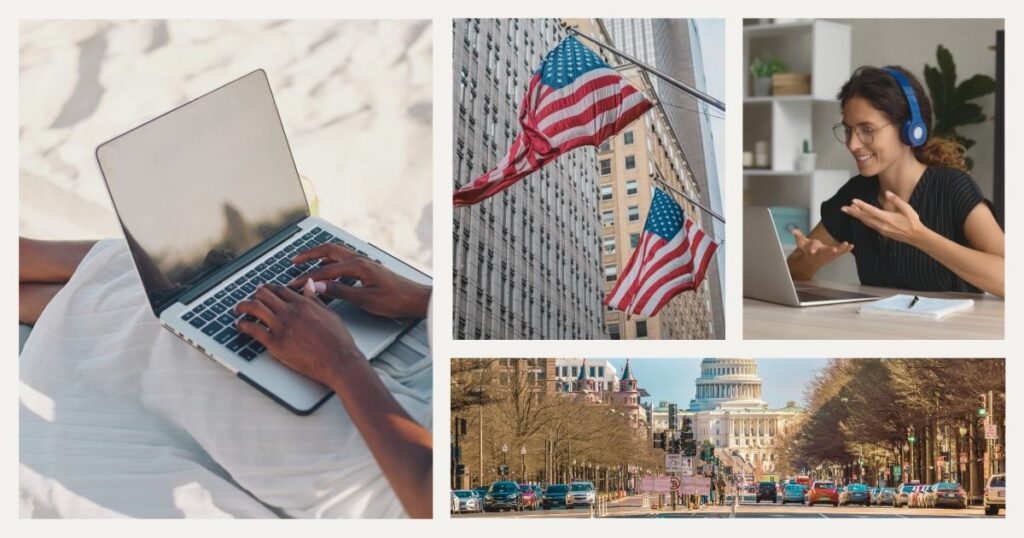 woman working remotely from the the US