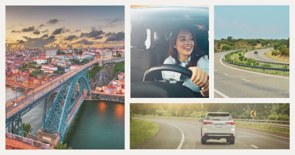 mujer conduciendo coche en Portugal