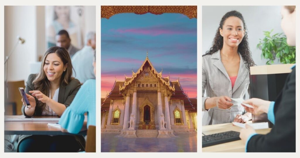 nomadas digitales en banco en Tailandia