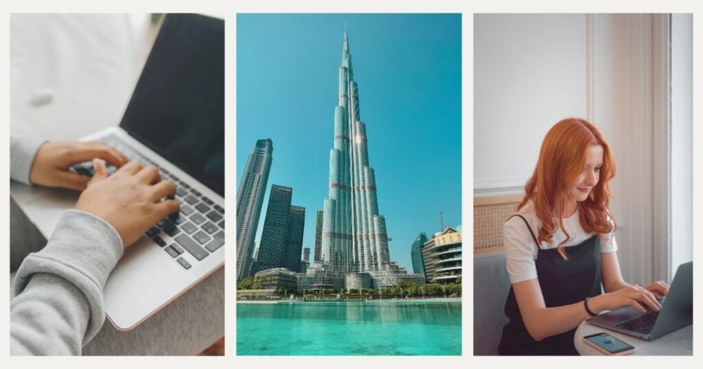 mujer joven usando servicio de internet de calidad en Emiratos Árabes Unidos