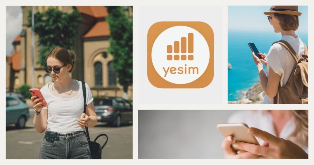 mujer navegando en internet con la esim de Yesim