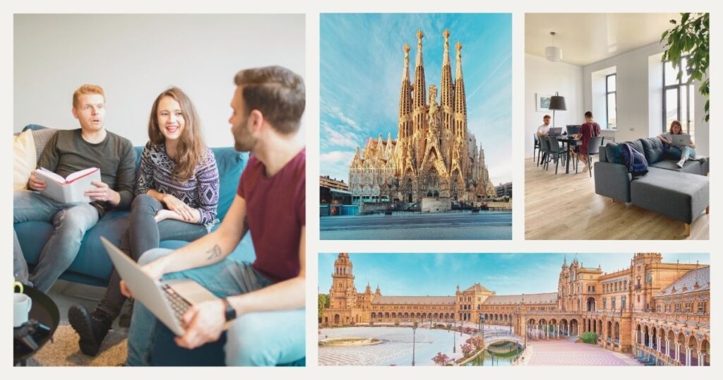 digital nomad people working and living in a coliving space in Spain