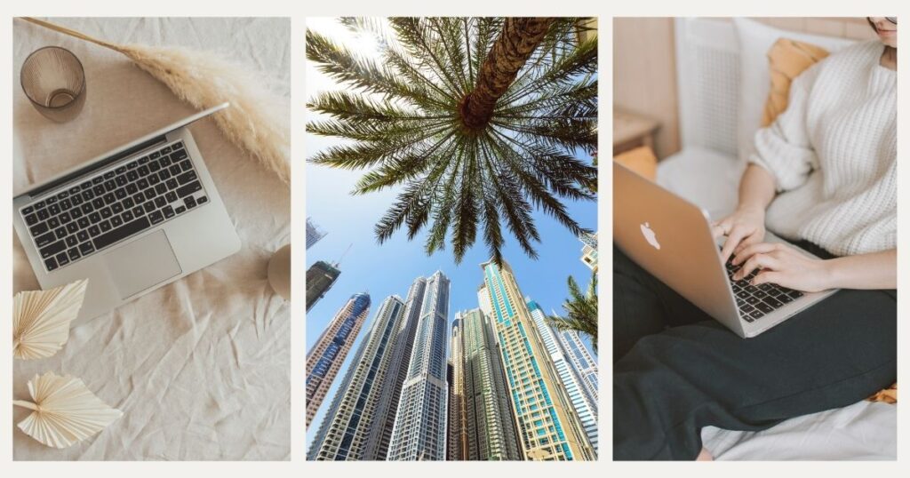 mujer usando internet de fibra en Dubai