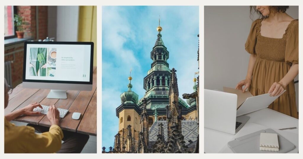 mujer usando internet de fibra en Praga