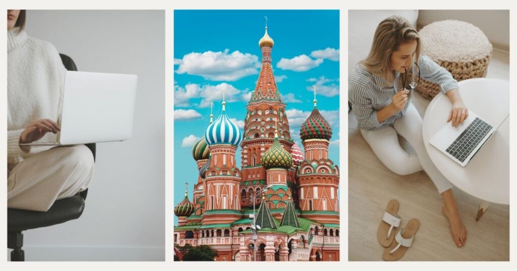 mujer navegando en internet de fibra en Rusia