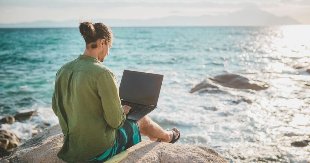 digital nomad man enjoying safely life in Malaga