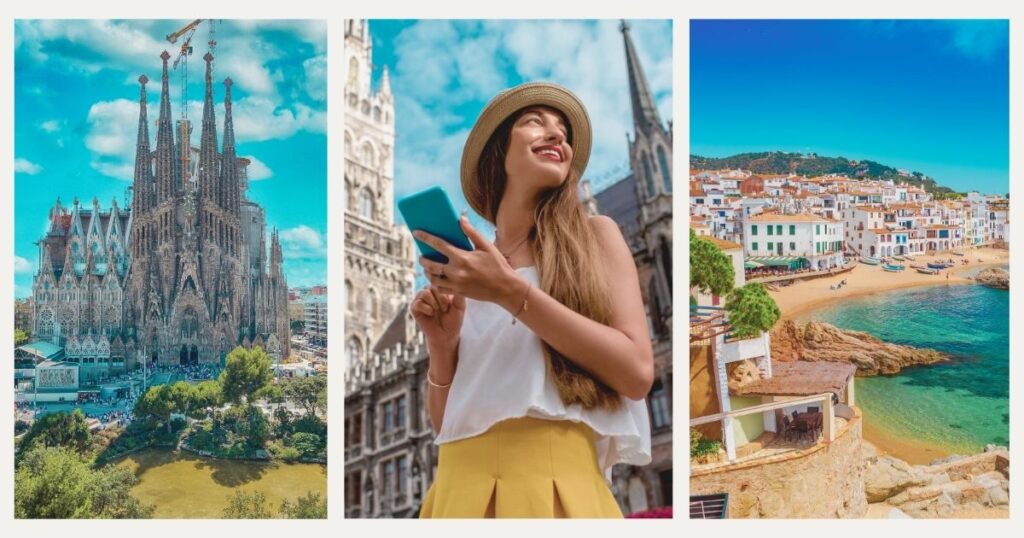 smiling woman visiting Barcelona with the Barcelona card 