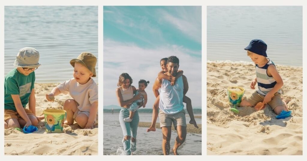 family with kids doing beach activities in Barcelona beach