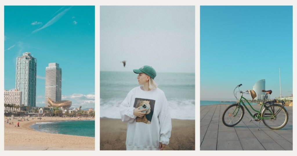 young woman exploring the beach near Barcelona