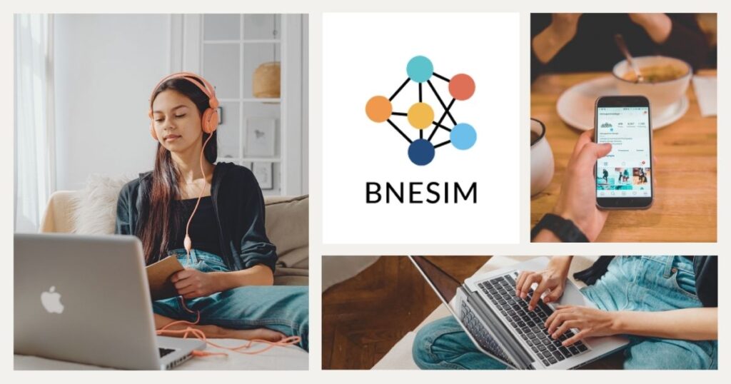 mujer joven navegando en internet con la BNESIM