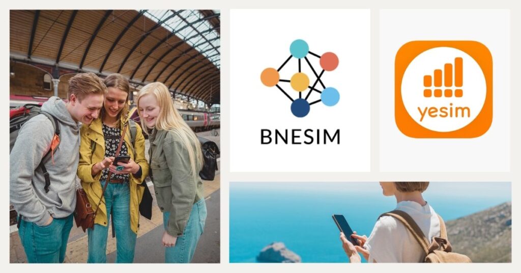 jovenes disfrutando de internet en sus celulares con esim