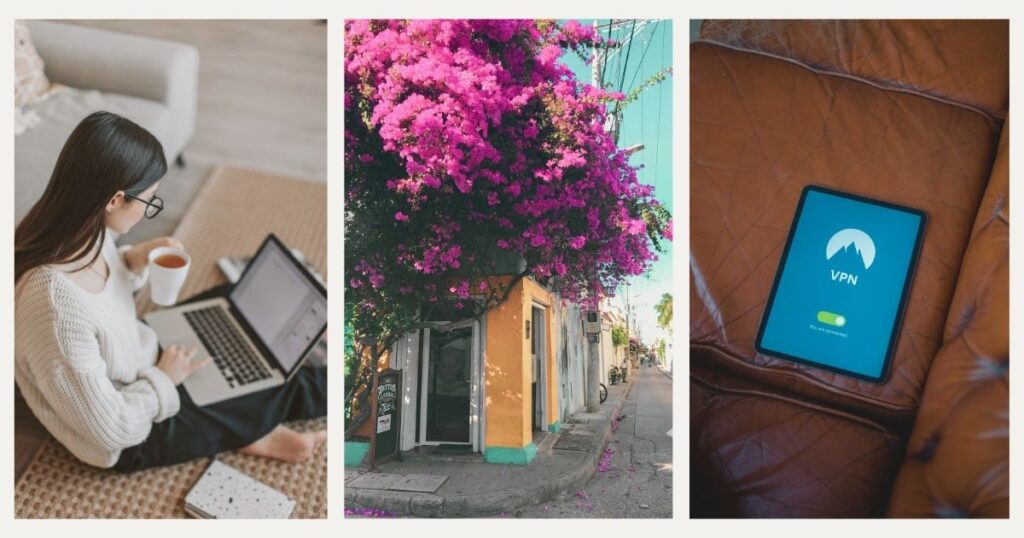 mujer usando vpn en su laptop en Colombia