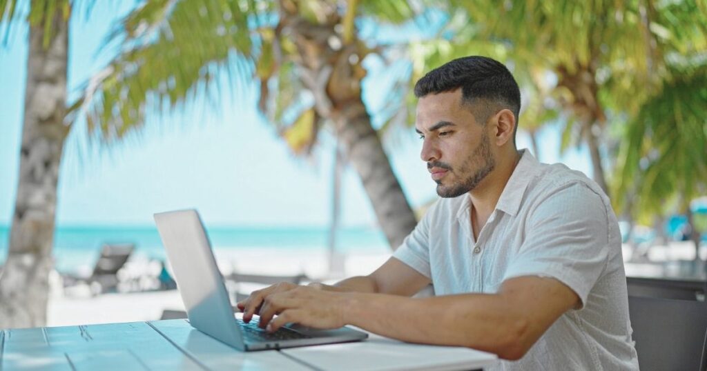 digital nomad man working from Barcelona