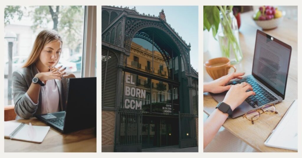 digital nomad woman working from a coworking space in El Born, Barcelona