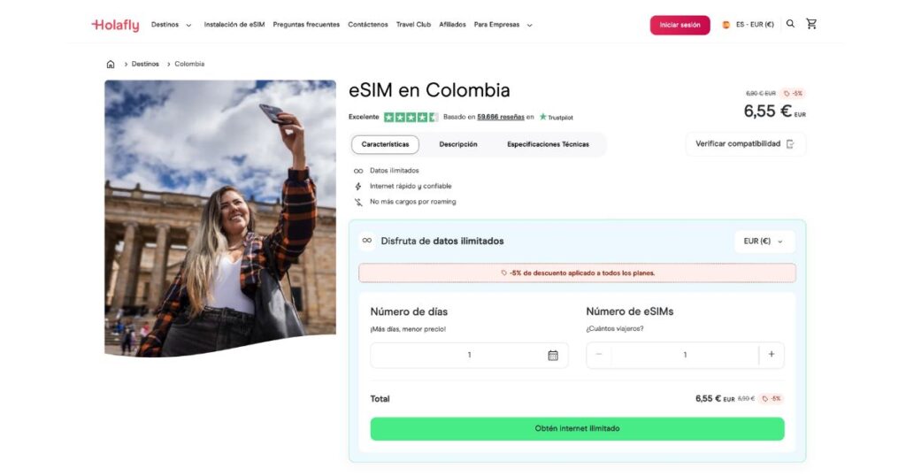 plan de Holafly esim para Colombia
