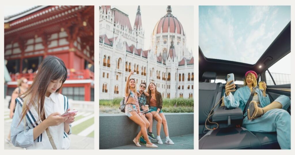 personas usando esim en varios destinos al viajar
