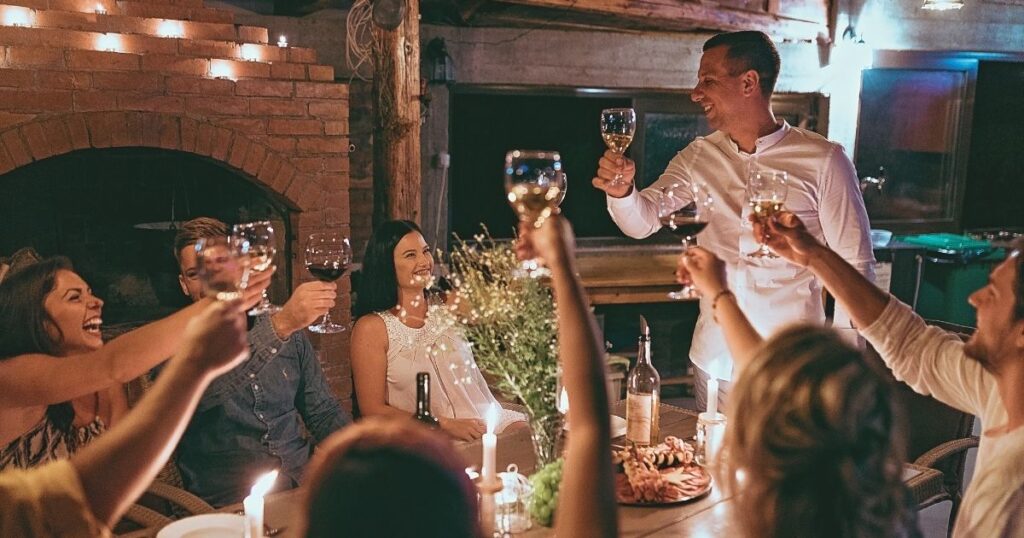 friends celebrating in Barcelona in fine dining