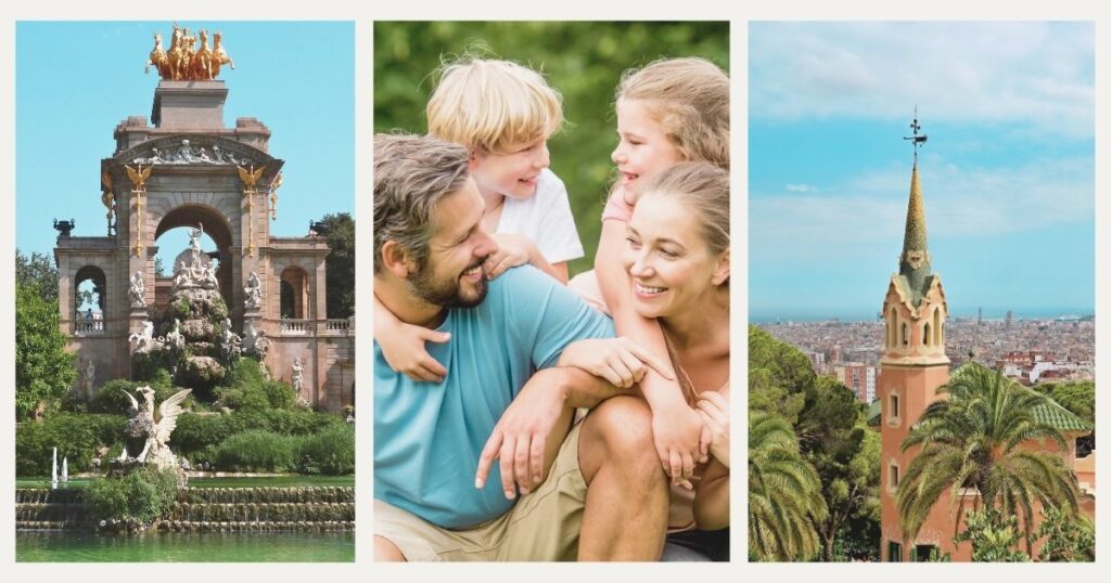 family hanging out in a park in Barcelona