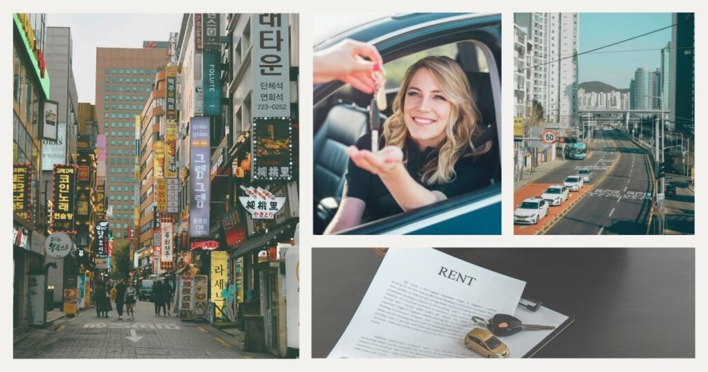 mujer sonriente alquilando coche en Corea del Sur