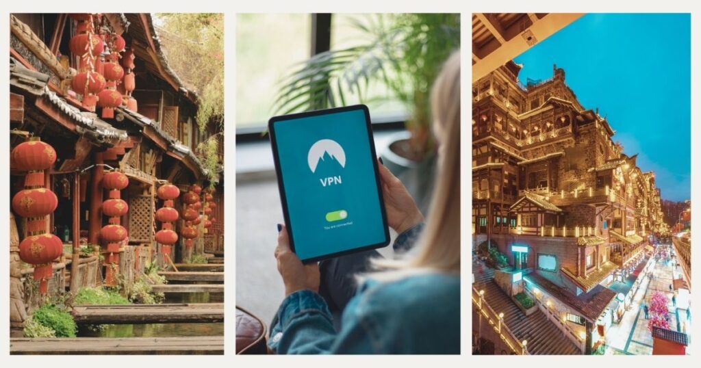 mujer usando vpn en su tablet en China