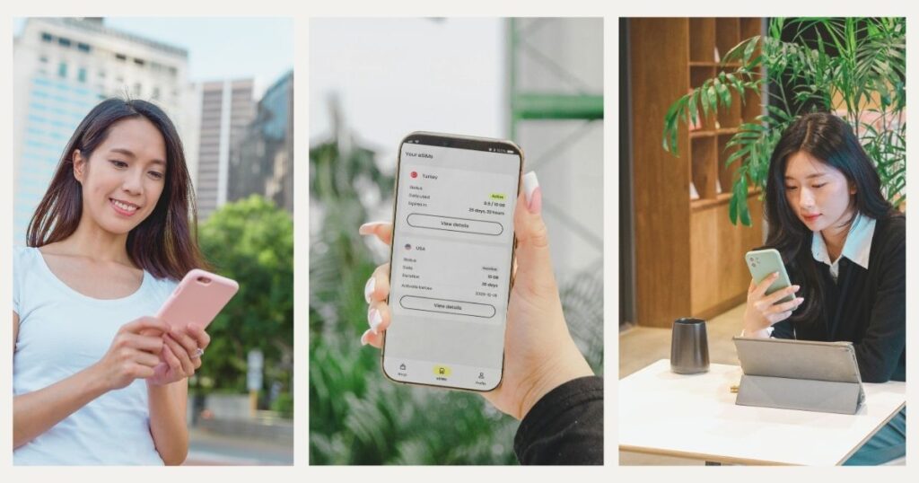 mujeres usando internet en sus celulares con una esim en Corea del Sur