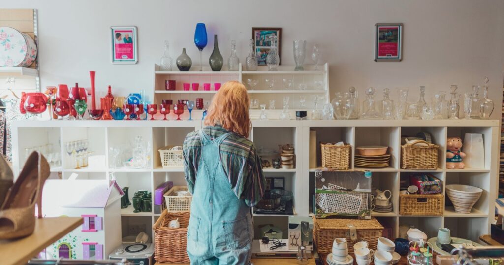 woman in a second hand shop in Barcelona