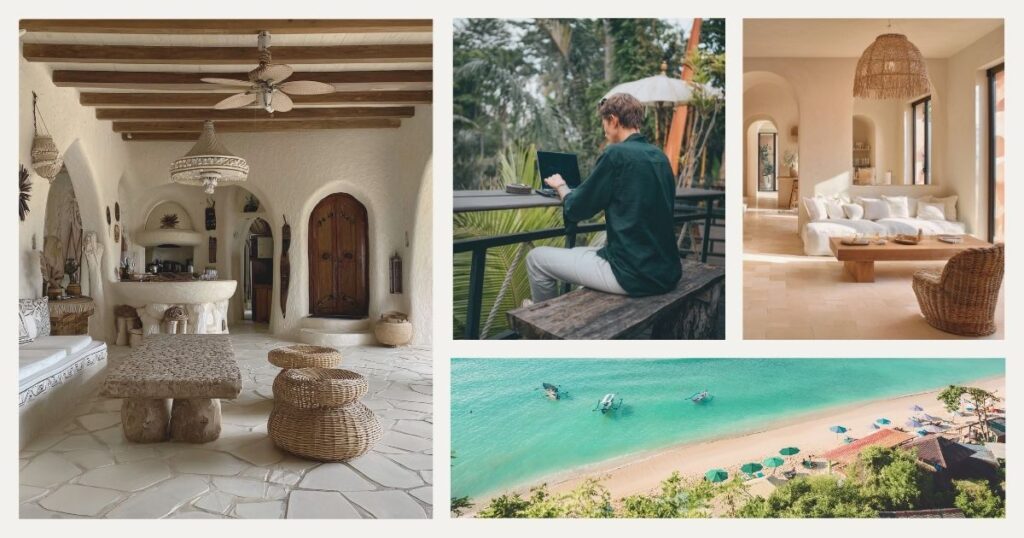 man working from a Bali rental villa