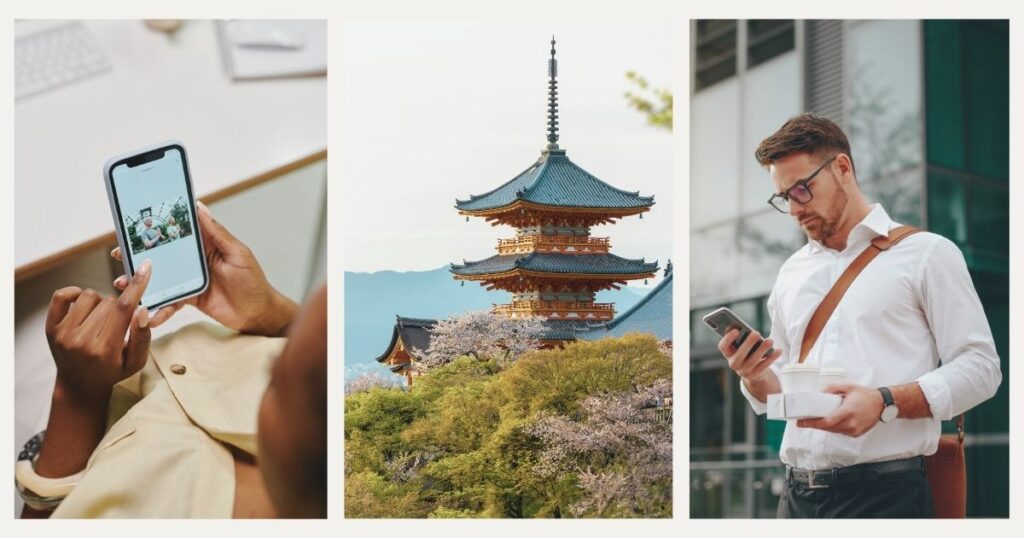hombre utilizando internet en Japon con la esim de Holafly