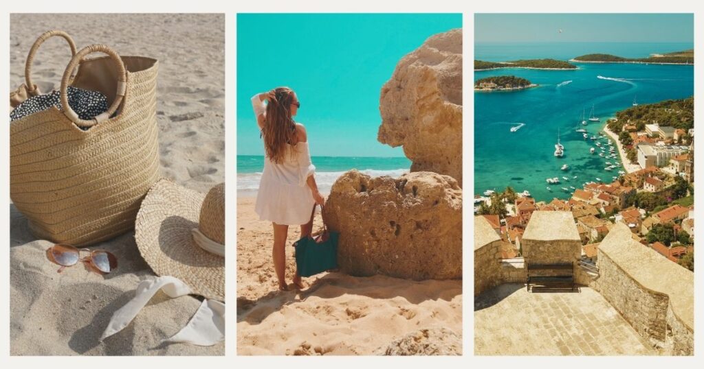 mujer joven viajando a playa de Croacia siguiendo los consejos de seguridad