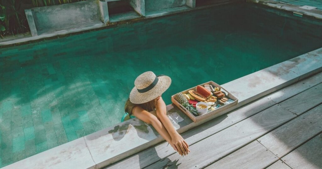 woman enjoying local food in Bali