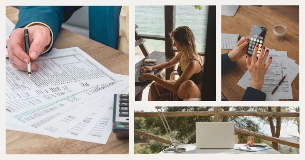 digital nomad woman calculating the taxes to pay