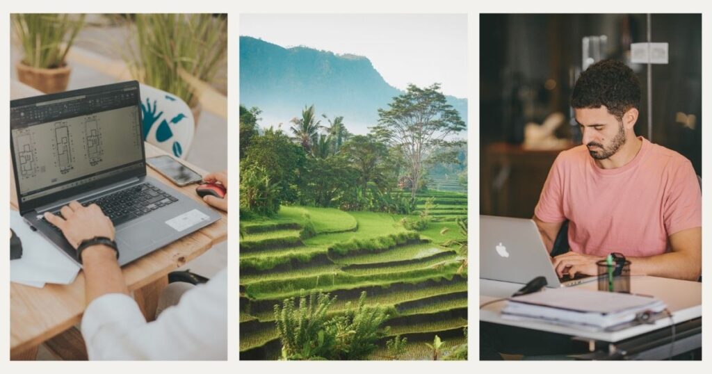 man working from home in Bali