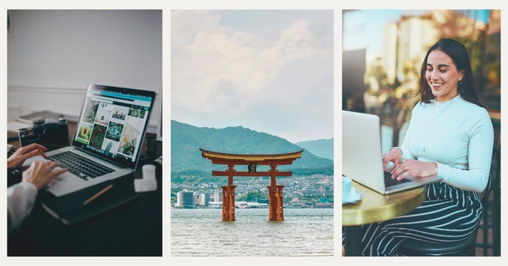 mujer sonriente navegando en internet en Japon