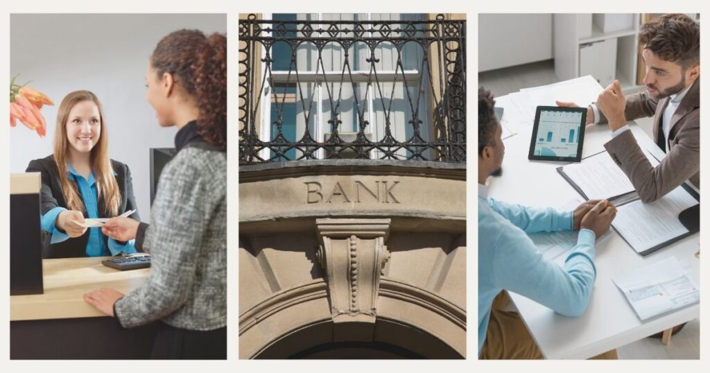 digital nomad people using a bank
