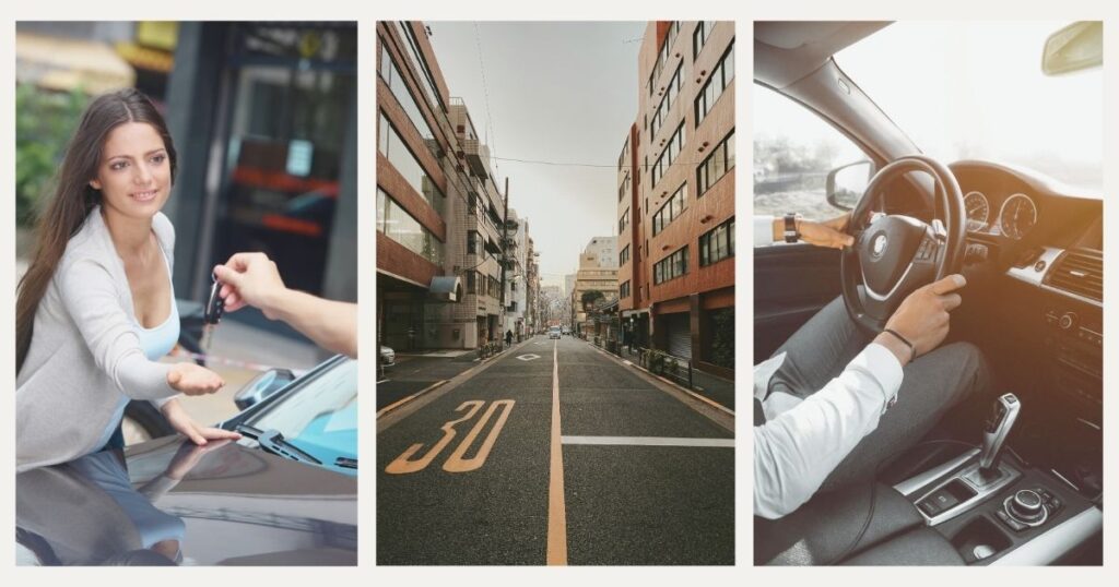 mujer alquilando coche en Japon