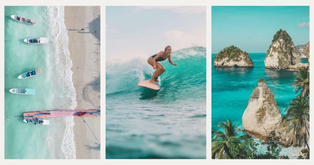 young woman surfing in Bali beach