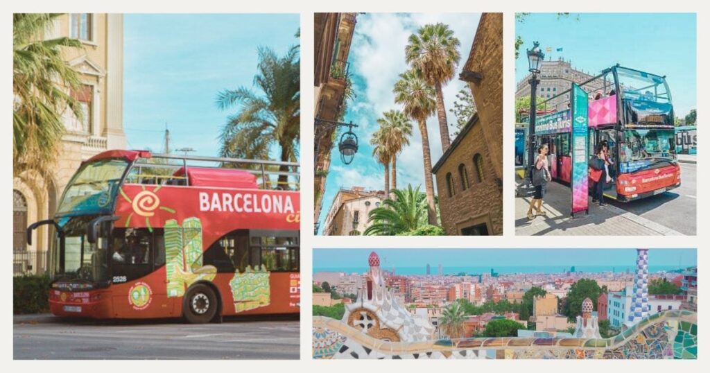 people exploring Barcelona with a tourist bus