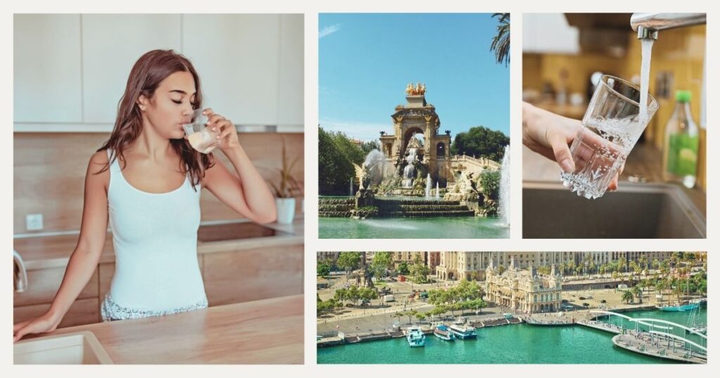young woman drinking tap water in Barcelona