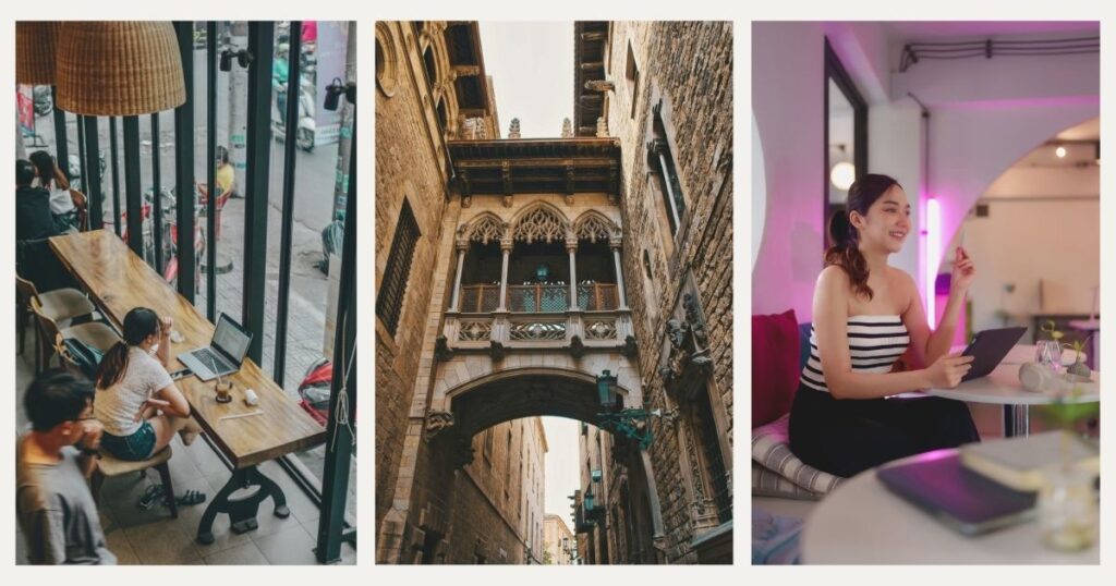 digital nomad woman working from Barcelona