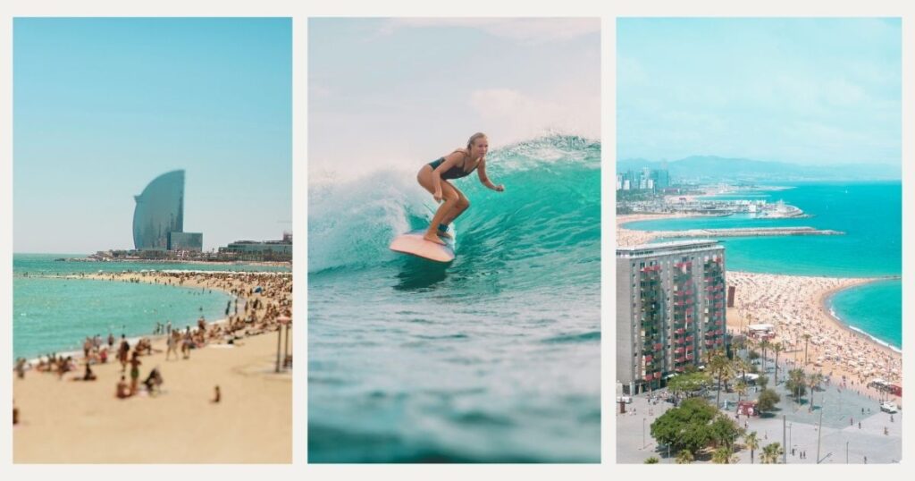 woman surfing in Barcelona beach
