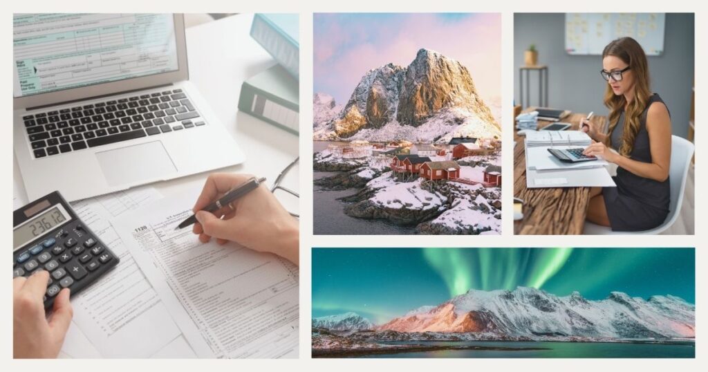 contadora haciendo calculos de los impuestos en Noruega