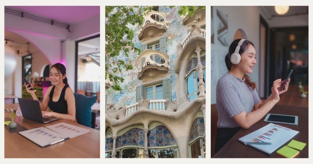 digital nomad woman working from Barcelona