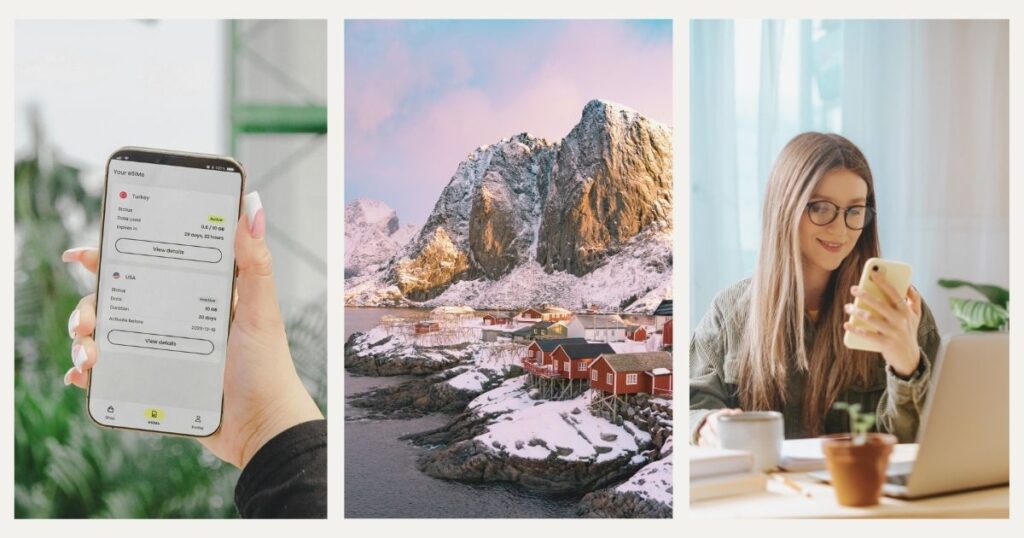 mujer aprovechando el internet en Noruega con la esim de Holafly