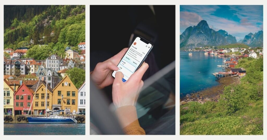 persona usando internet en su celular con la eSIM de Holafly en Noruega