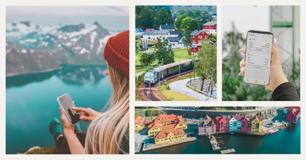 mujer joven navegando en internet en Noruega con una esim