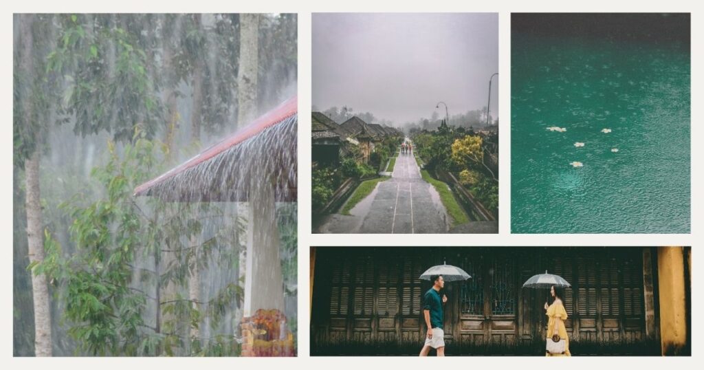 woman and man exploring Bali in a rainy day