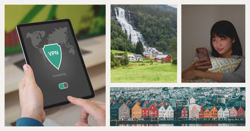 mujer joven utilizando vpn en su celular en Noruega