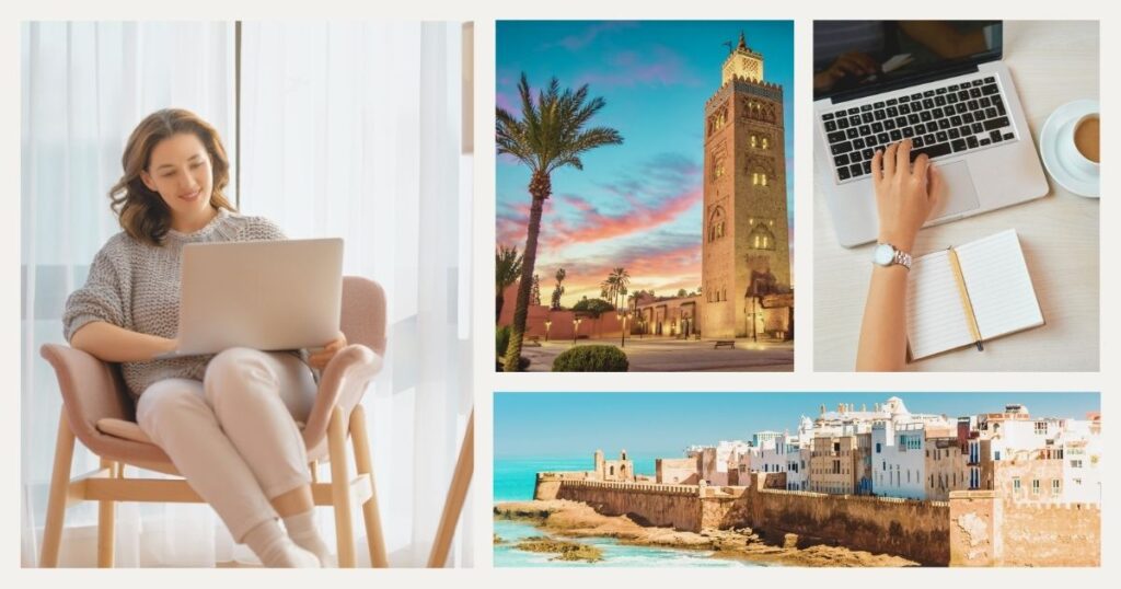 mujer trabajando remoto con internet en Marruecos