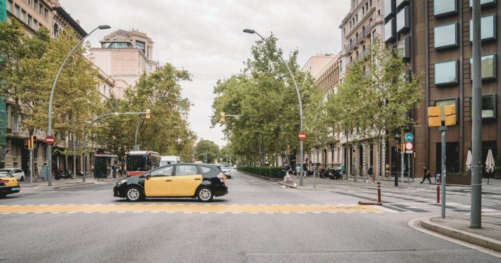 taxi in a Barcelona city center street