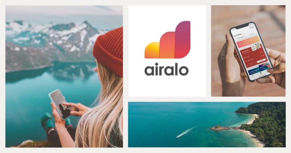 mujer usando internet en su celular con Airalo esim